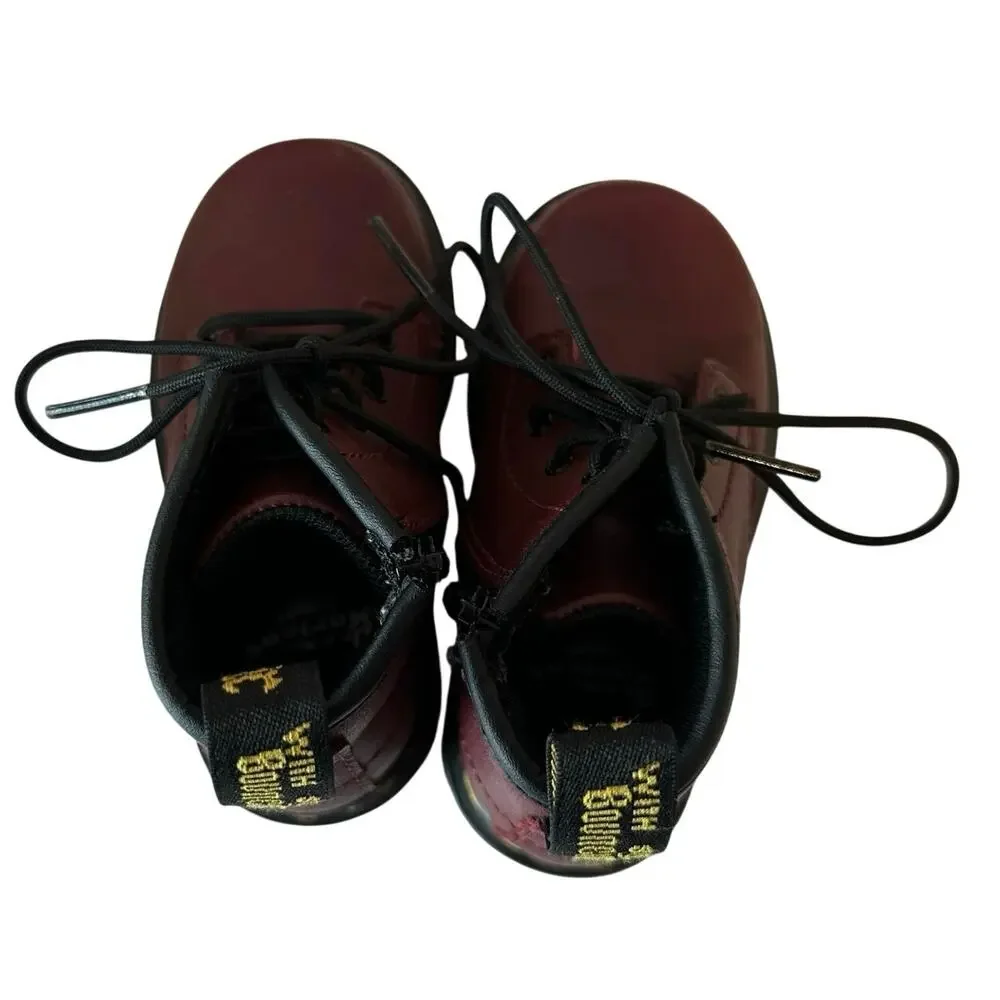 Doc Martens Toddler 1460 Softy T Leather Ankle Side Zip Boots Size 6 Cherry Red
